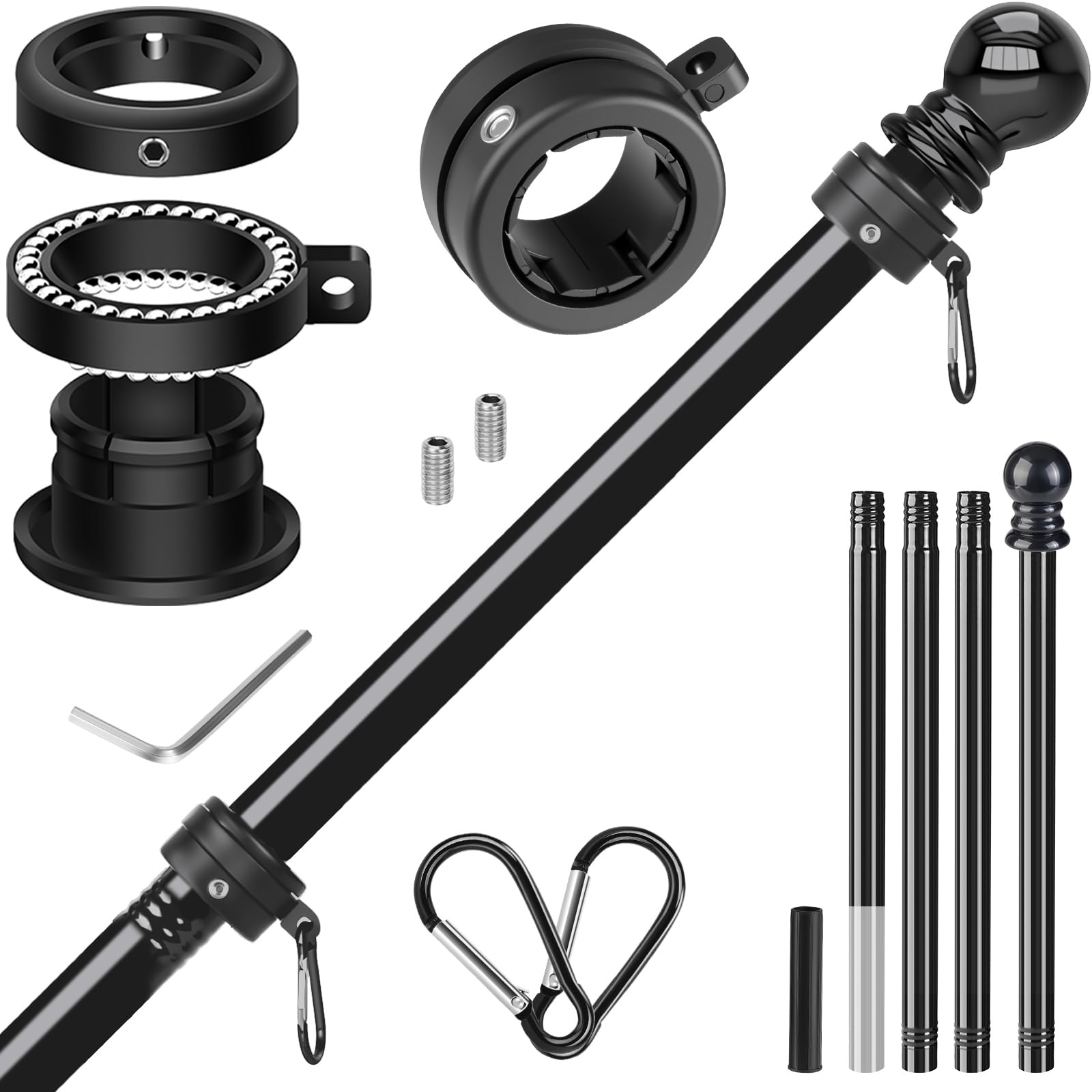 Flag Pole for Outside House, Heavy Duty Metal Flagpole for Residential, Outdoor or Porch, Stainless Steel Flag Poles, Upgraded Tangle Free Design, 1 Inch (5 FT, Black)-image-32