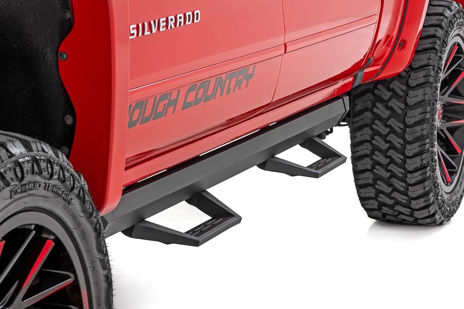 Rough Country SRL2 Aluminum Side Steps for Chevy Silverado & GMC Sierra 1500/2500HD/3500HD (2007-2018) Crew Cab - Modular Running Boards with Adjustable Step Placement