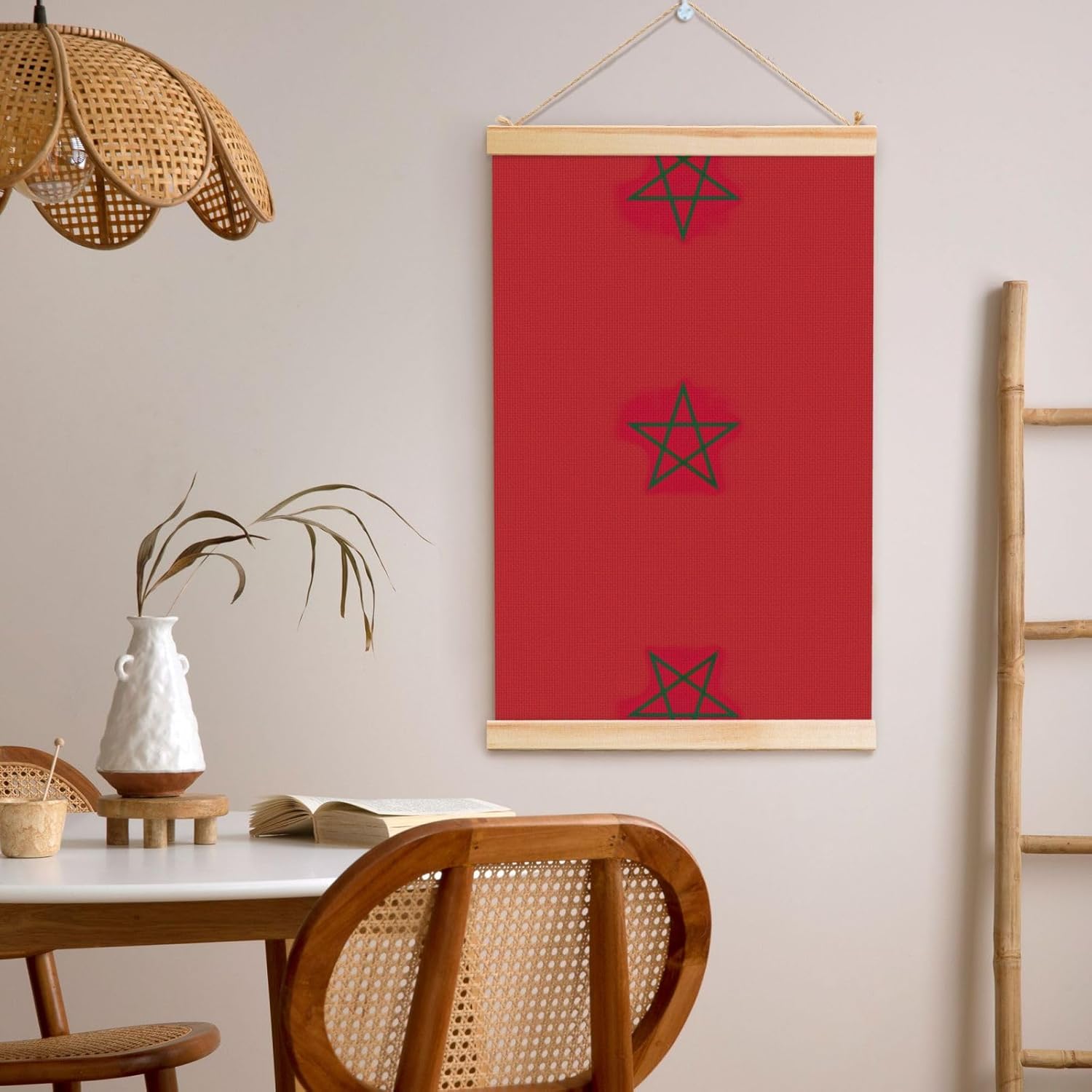 Flag Of Morocco Print Poster Hanger,Hanging Poster, Poster Frame,Wood Poster Hanger, For Wall Hanging