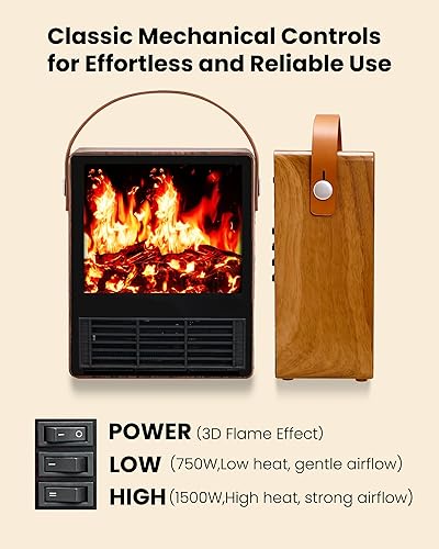 Miniatura 4 de Calentador eléctrico de chimenea con llama realista 3D, calentador de espacio ajustable de 1500 W750 W, doble protección de seguridad, acabado de