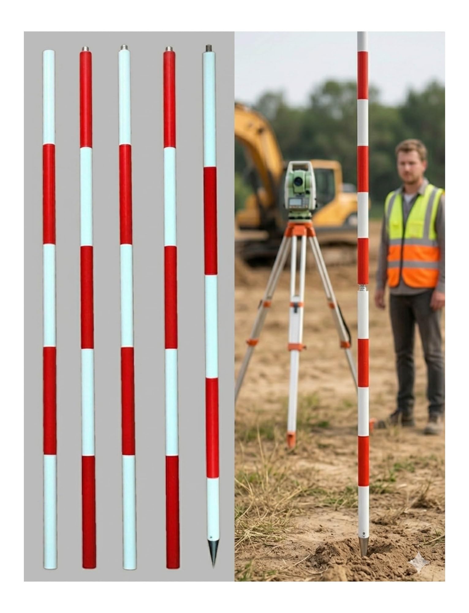 Vara de medición de prisma de aluminio con pértiga seccional para replanteo de obras