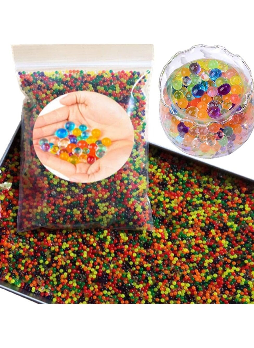 Multicolour Crystal Water Beads, 50,000 Pieces, Decorative Vase Fillers and Stress Relief Toys