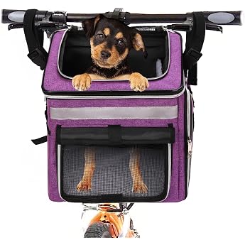 Haustier Fahrradtasche f r Hunde Katzen Haustier Rucks ke mit Vorne Atmungsaktiv Netzfenster Faltbarer Raum Tragetasche f r Kleine Mittlere Hunde und Katzen 6kg Lila