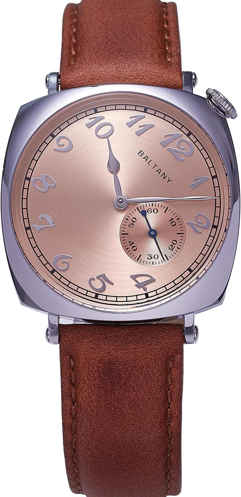 Dress Wacthes for Men, Brown Leather Automatic Watch with Sapphire Crystal Dome, VC 1921 S4046 Vintage Watch