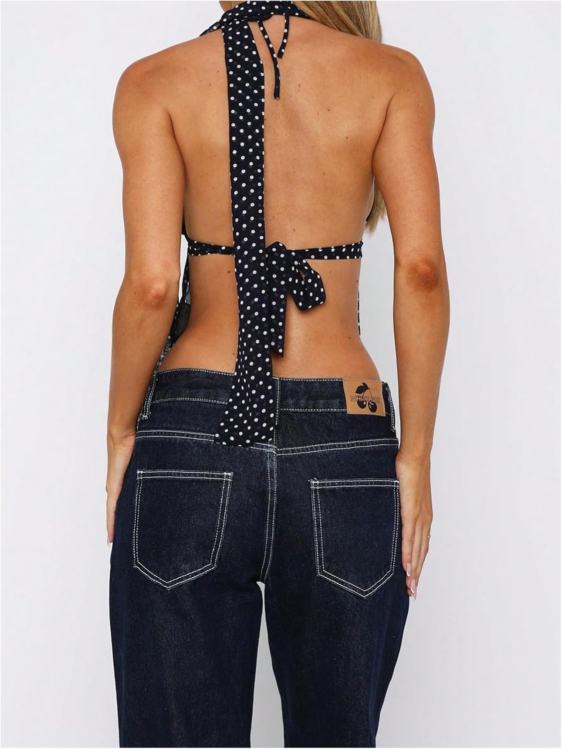 SOLY HUX Women's Polka Dots Halter Tops Y2k Sleeveless Tie Backless Cami Tops with Scarf Going Out Clubwear - Image 2