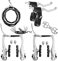 Vista 8 de Juego de frenos de bicicleta tipo V delanteros y traseros para bicicleta, palanca de freno MTB, kit de cables interiores y exteriores con llaves