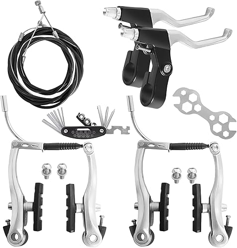Juego de frenos de bicicleta tipo V delanteros y traseros para bicicleta, palanca de freno MTB, kit de cables interiores y exteriores con llaves