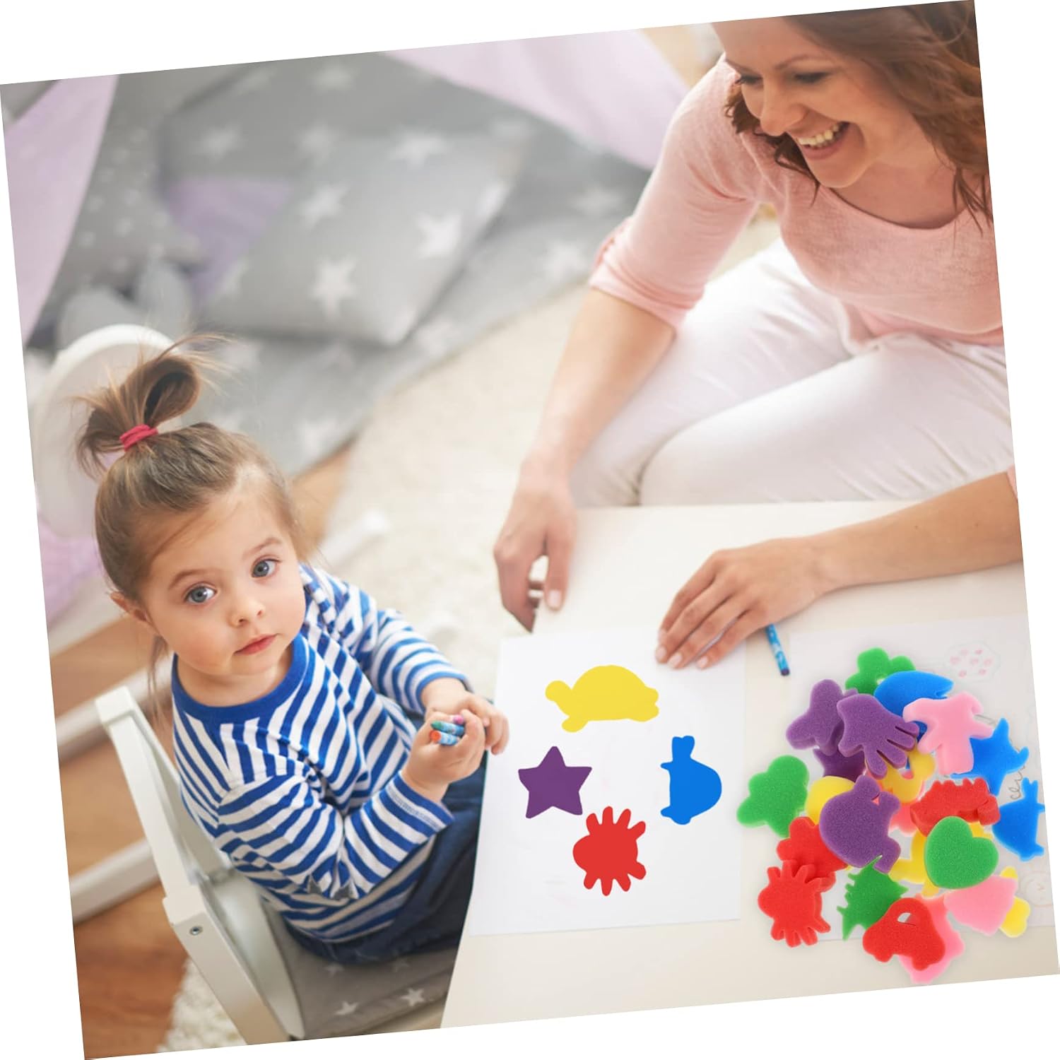 VILLCASE 48pcs DIY Art Painting Sponge Blocks for Rounded Corner Sponge Painting Tools for Lightweight and Safe Creative Doodle Kit for Family and Kindergarten Use