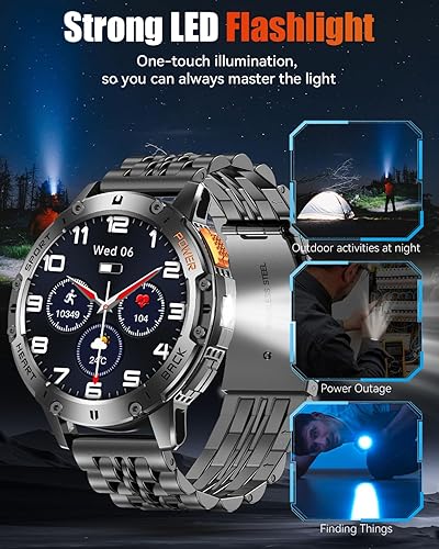 Miniatura 4 de Relojes inteligentes militares para hombres con llamada Bluetooth, reloj inteligente AMOLED de 1.43 pulgadas impermeable con linterna, 111 modos
