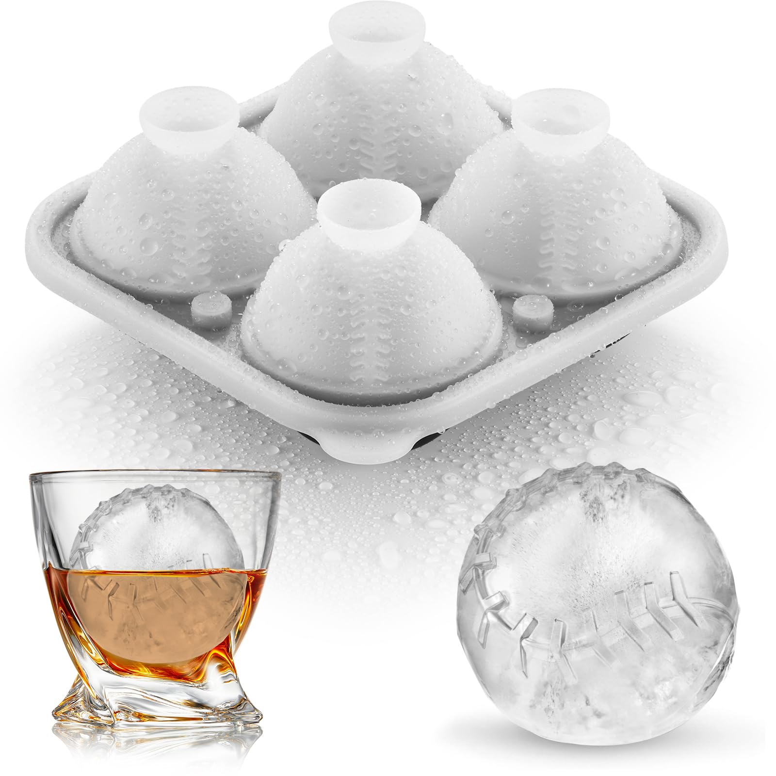 Moule à Glaçons En Forme De Ballon De Football, Moule à Glaçons En Silicone Avec Couvercle Transparent De Type Entonnoir, Pour Faire 4 Grandes Boules