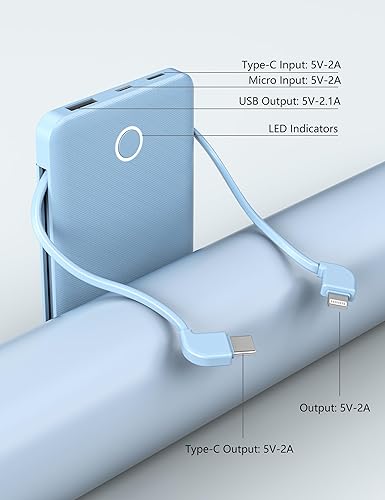 Miniatura 8 de Banco de energía ultra delgado de 6000 mAh, batería externa de 3 salidas compatible con iPhone, Samsung, Google, color azul