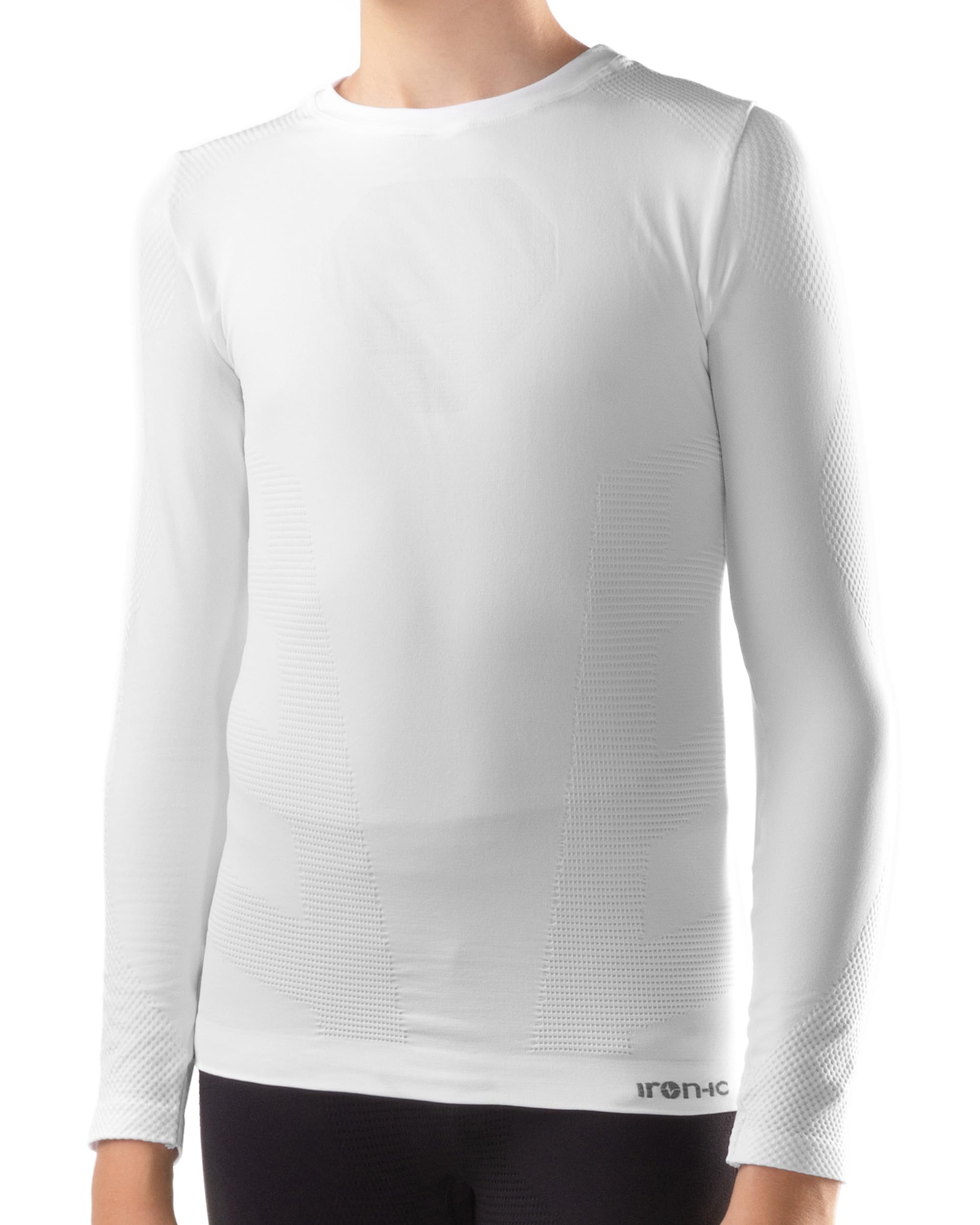 Iron ic - Jungen Langarm T-Shirt Seamless Thermisch und Atmungsaktiv - Slim Fit - Art. 201776 (Weiß, 12/14)
