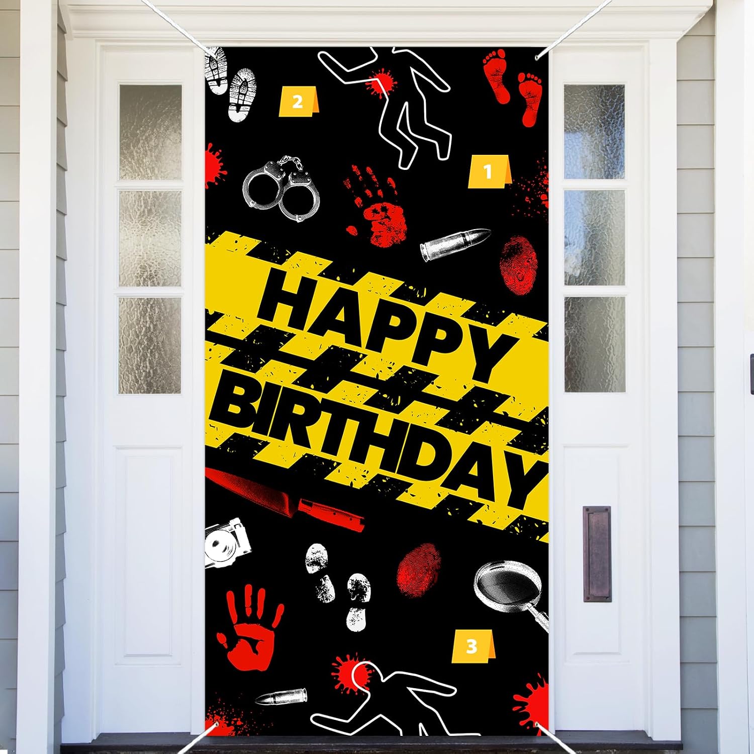 Suspect Mystery Crime Clue Evidence Door Cover Banner Detective Spy Theme Banner Photography Background Happy Birthday Anniversary Wedding Party Supplies Photo Booth Background Props Decor