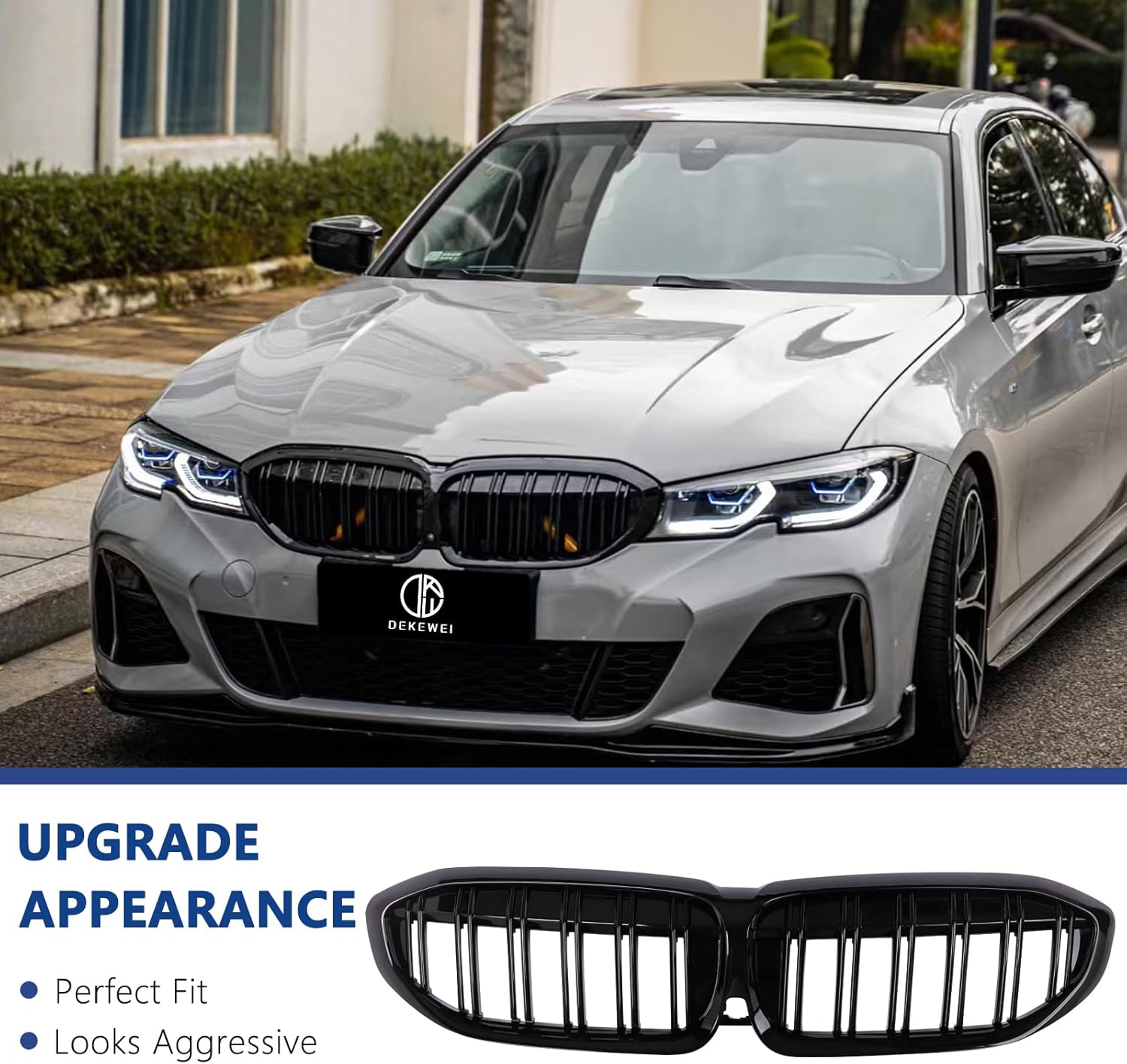 G20 Grille, Double Slats Gloss Black Grill Front Kidney Grill Compatible With BMW 3 Series G20 2019-2022 - Image 2