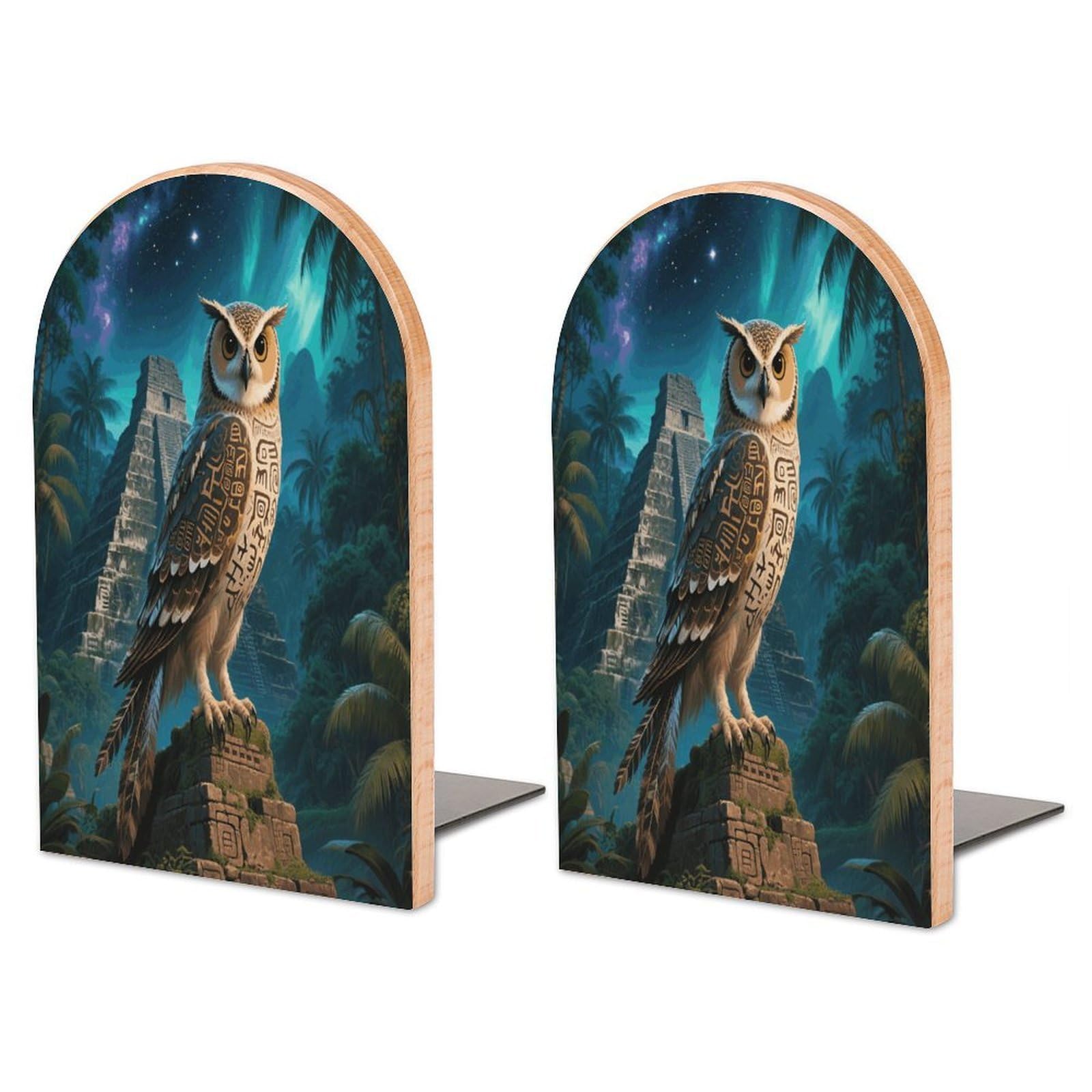 Sujetalibros de madera para estantes Maya Owl, organizador resistente para el salón y hogar