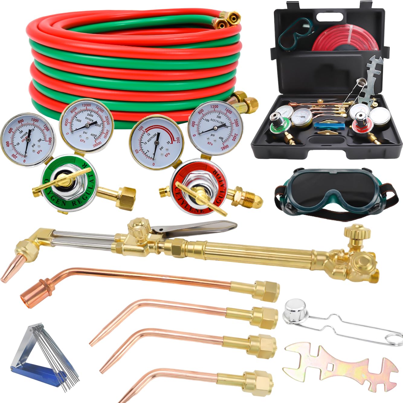 Cutting Torch Set Oxy Acetylene Torch Kit,Portable Gas Cutting Torch and Welding Kit with 50FT Welding Hose，Heating Tip，Acetylene Oxygen Gas Regulator