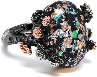 Henrietta Sterling Silver Simulated Black Opal Elven Promise Ring for Women