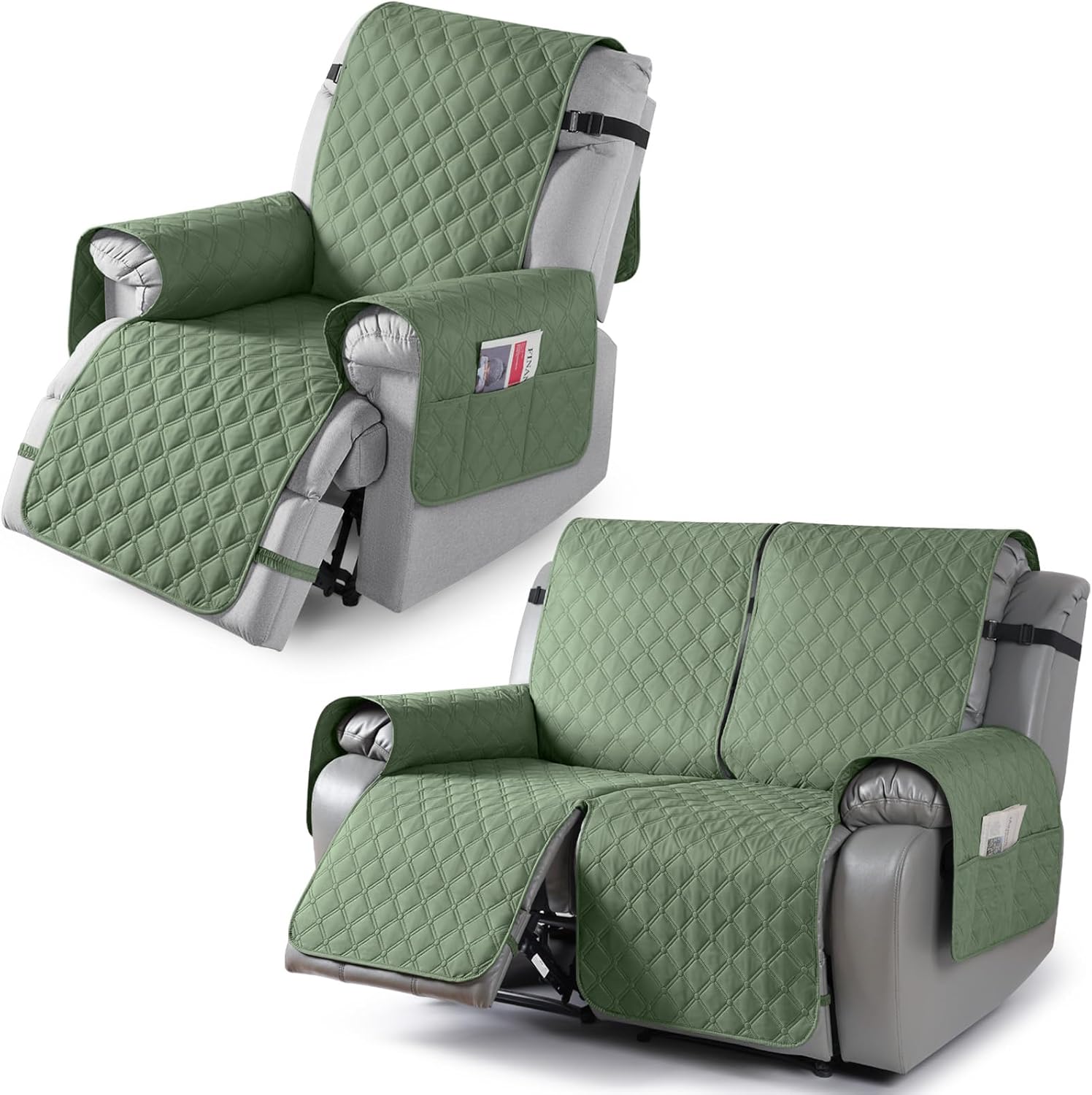 TAOCOCO 100% Waterproof Recliner Chair Cover & Loveseat Recliner Cover(Moss Green)