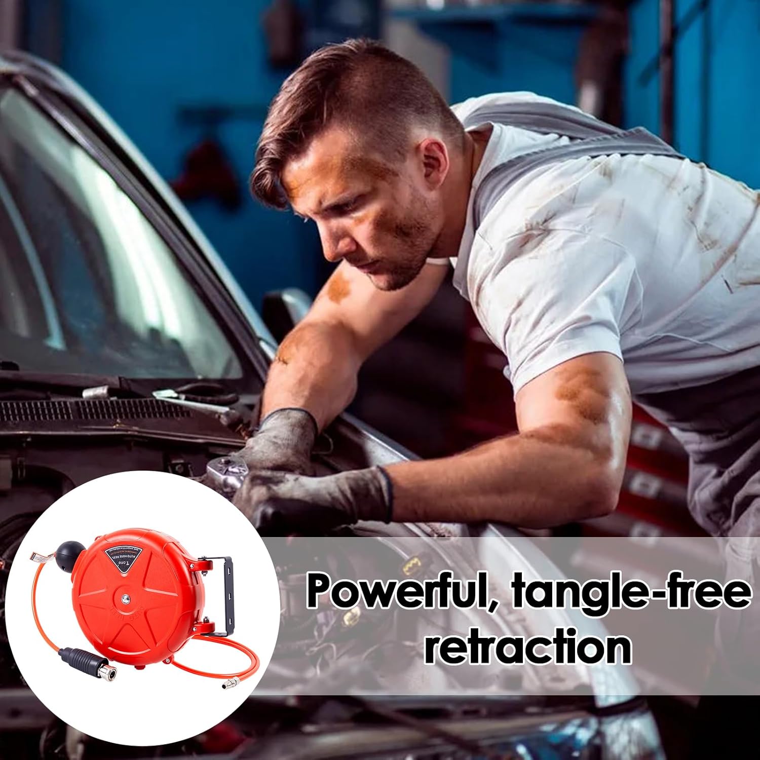 Pneumatic Hose Reel Retractable, 10m Auto Locking Commercial Air Hose Reel With Swivel Bracket, Air Compressor Accessories For Workshop, Industry, Agriculture