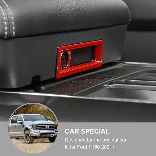 Miniatura 2 de Jimen Compatible con Ford F150 2021-2023, reposabrazos de consola central, caja de interruptor de botón de cubierta de marco (rojo)