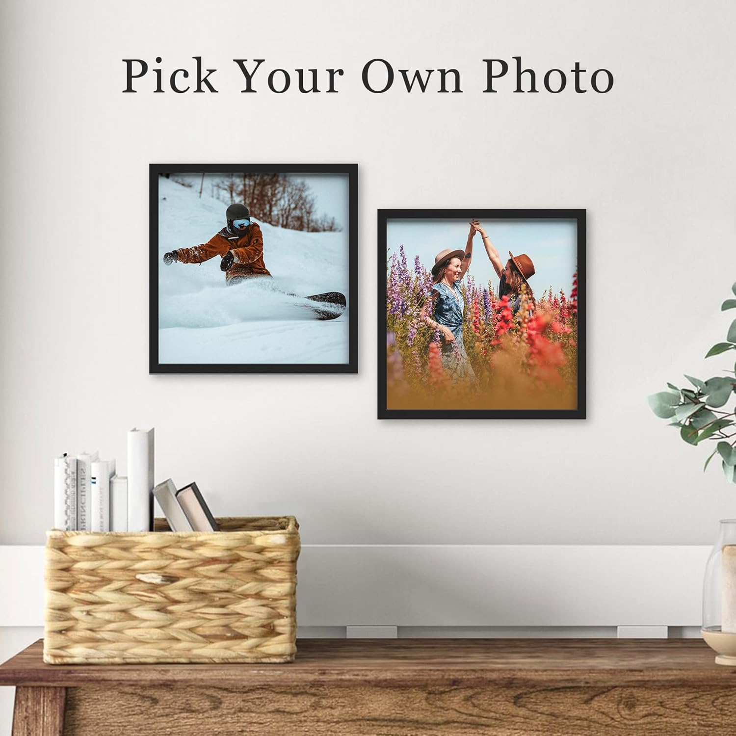 SIGNLEADER Custom Framed Wall Art Square Tile Gallery Print, Personalized Matte Vinyl Panel Photos With Frame, Wedding, Family, Baby, Pets, Nursery for Living Room, Bedroom, Office - 12"x12"x2 BLACK
