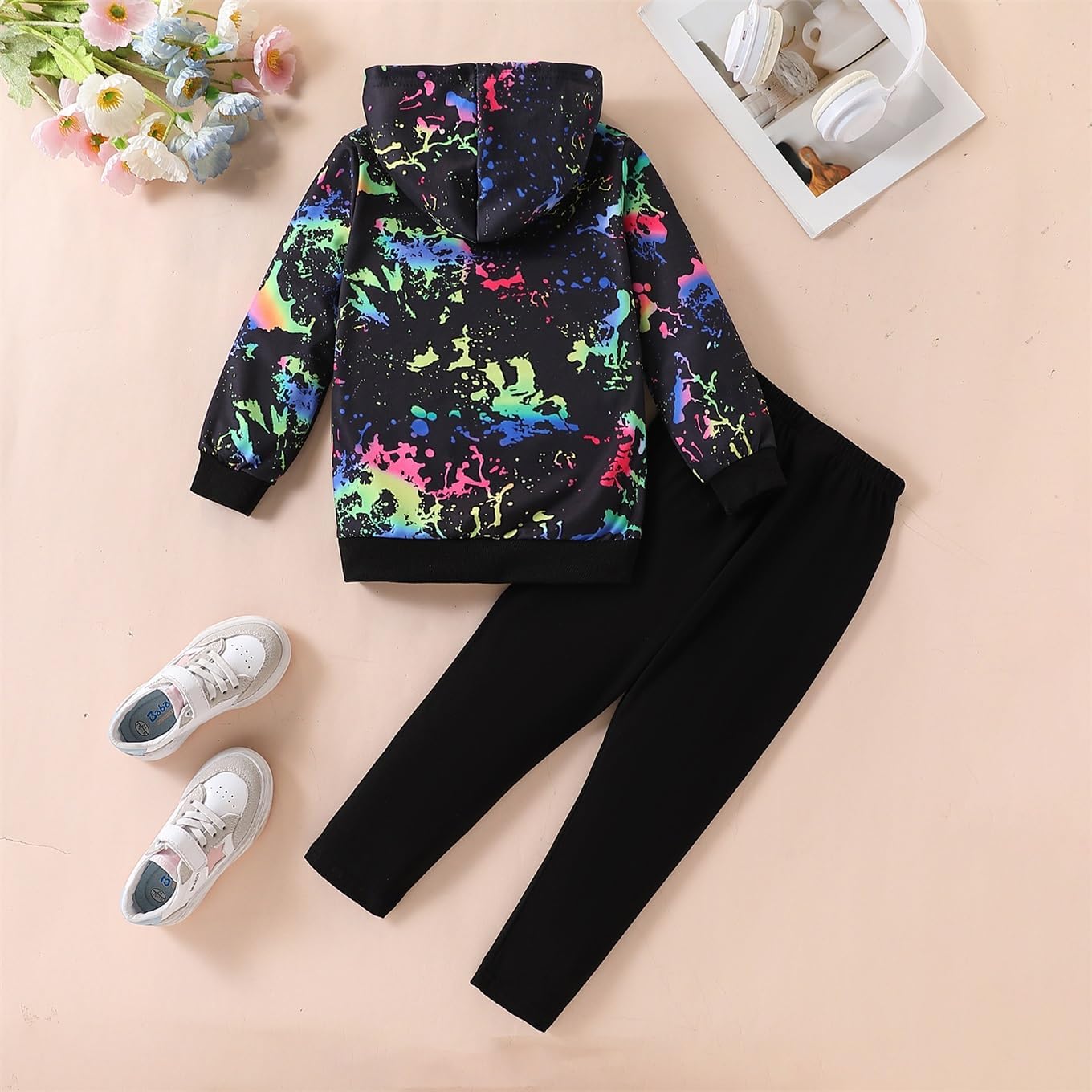 Kid Girls Clothes - Girls Outfits Tie Dye Tops and Leggings Pants 2 Piece Spring Clothes Set Blcak-bb 5-6 Years image 7 of 8 B0DY14CD1H