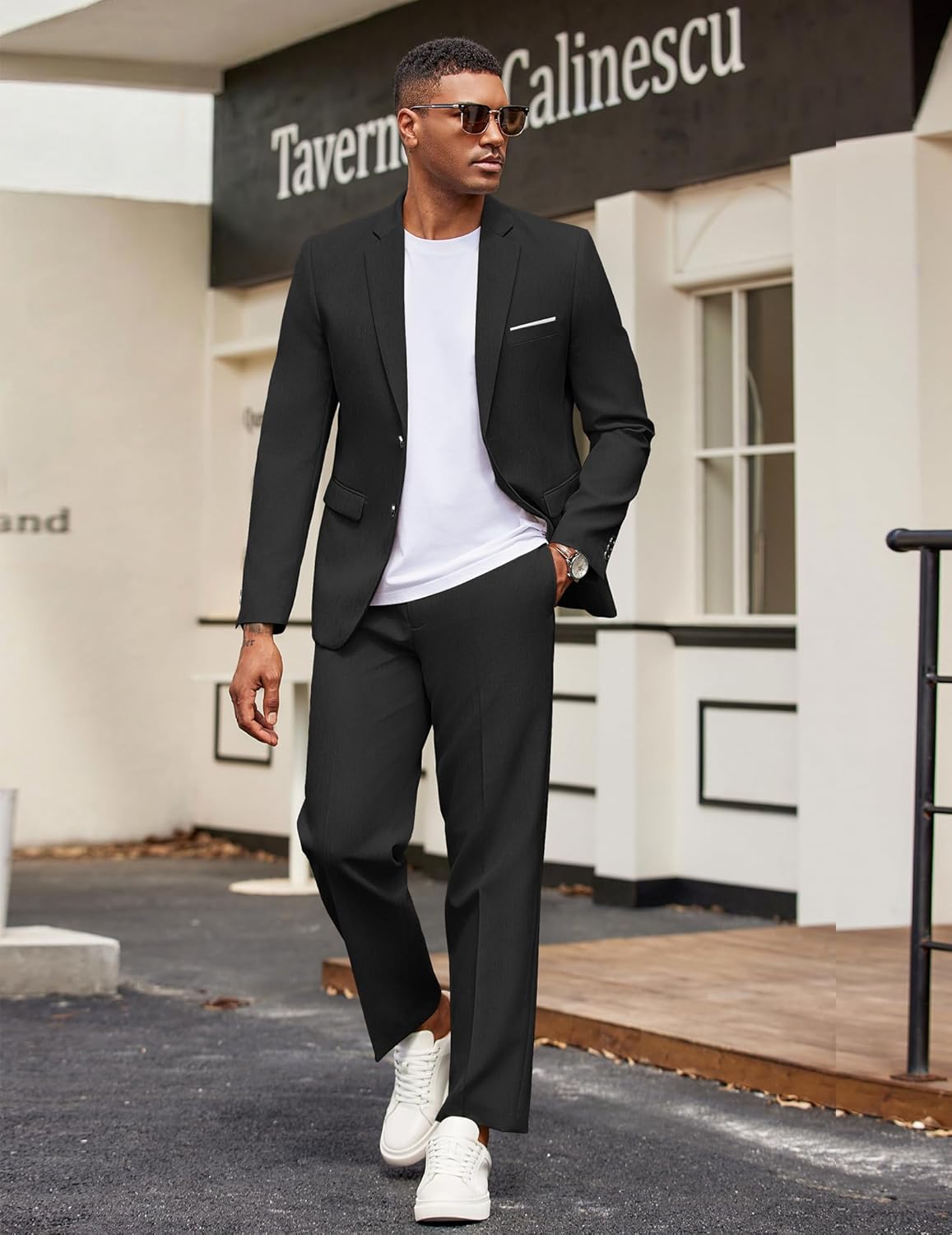 COOFANDY Men's Suits 2 Piece Classic Fit Casual Suits Sets 2 Button Blazer Jacket And Dress Pants For Wedding Business Prom