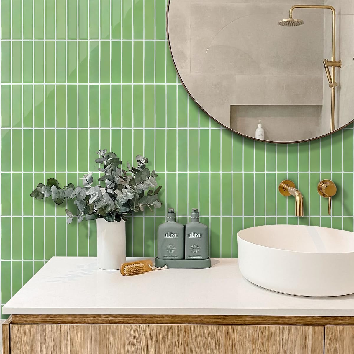 COMSTICKC Green Peel and Stick Backsplash,10 Pcs 12''x12'',Peel and Stick Tiles Stickers Adhesive Vinyl Backsplash Kitchen Bathroom,Waterproof,Removable (Green)
