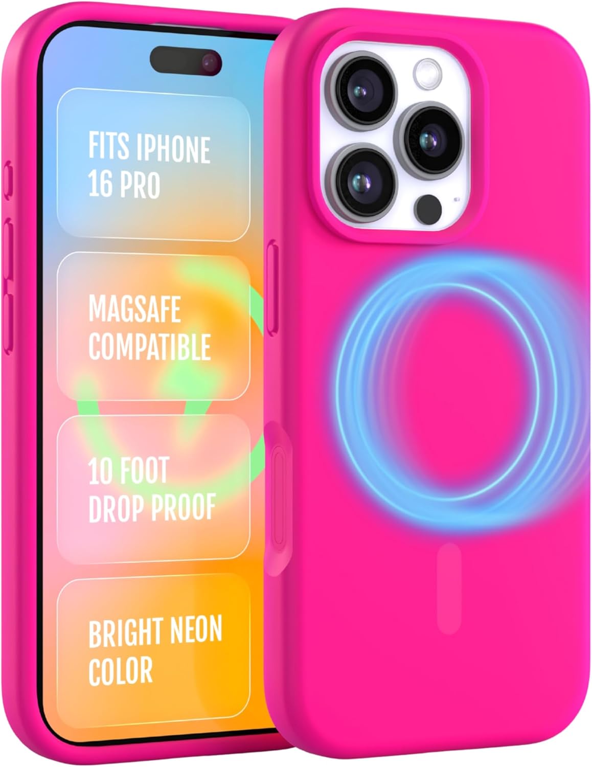 FELONY CASE for Apple iPhone 16 Pro - MagSafe Phone Case, Liquid Silicone, Vibrant Neon Color with Anti-Scratch Microfiber Lining, Non-Slip Grip & 360° Shockproof Protection (Pink)