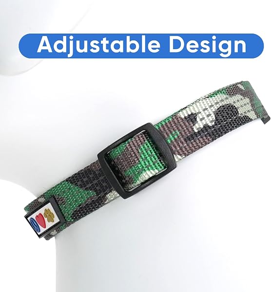 Pawtitas Reflective Dog Collar with Stitching Reflective Thread | Reflective Dog Collar with Buckle Adjustable and Better Training Great Collar for Small Dogs - Green Camo Collar - 4