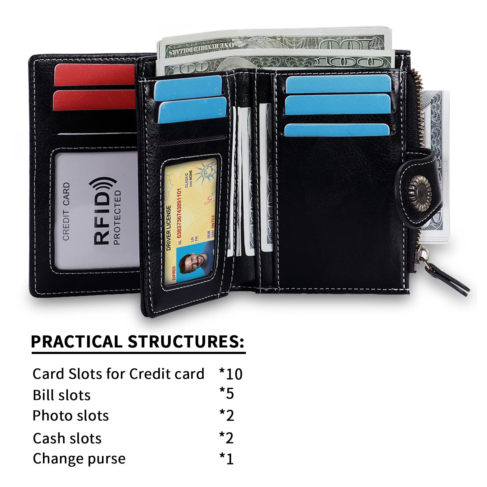 HUA ANGEL Donna Lunga Clutch Portafoglio Grande Capacità Cerniera Portamonete Borsa per Cellulare Pelle PU Pochette da Polso con Multiple Slot per Schede Carte di Credito Contanti Fatture