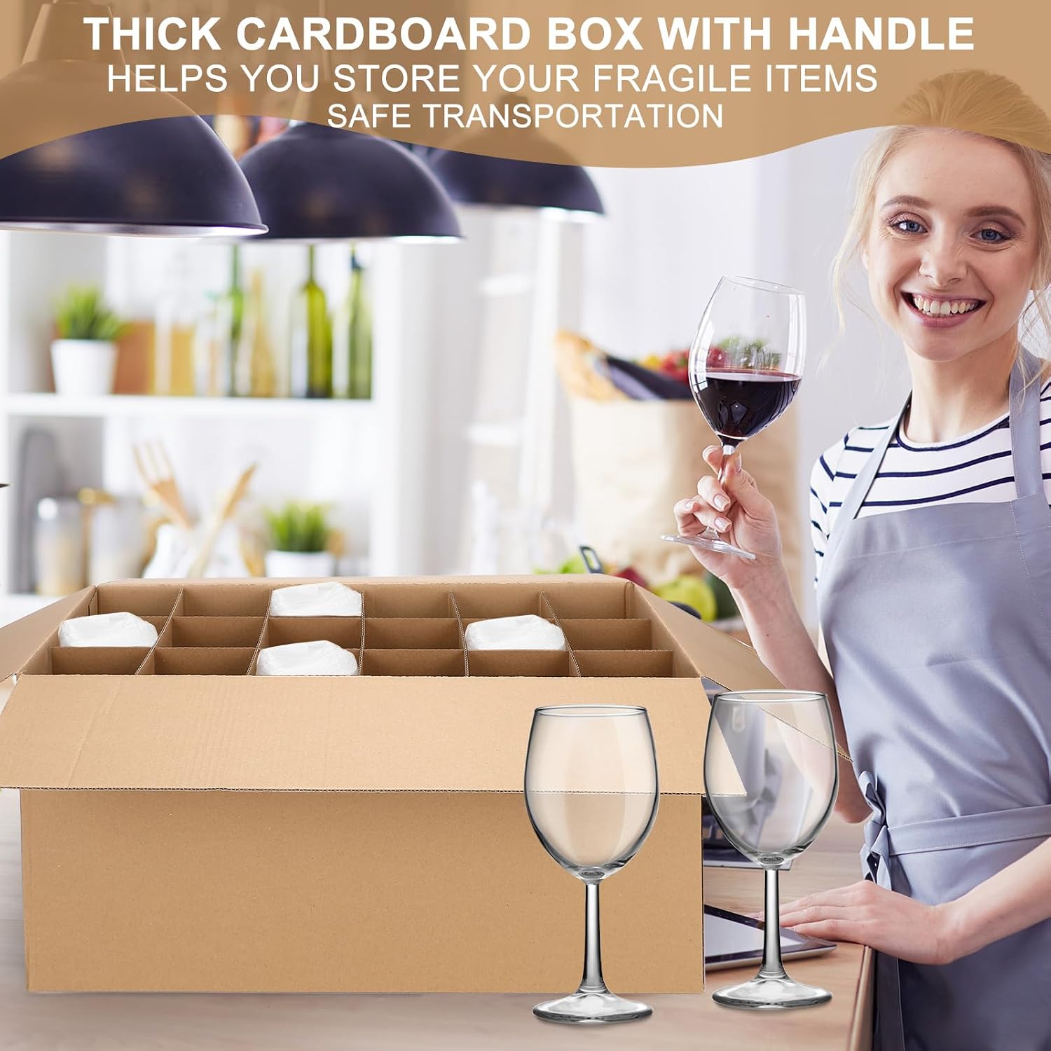 AmazingSpark 5 Sets Glass Packing Kit for Glasses and Stemware Includes Kitchen Moving Boxes Cell Divider Unit Foam Pouches Glass Packing Boxes for Moving Glasses Wine Dish(24 x 12 x 11 Inch)