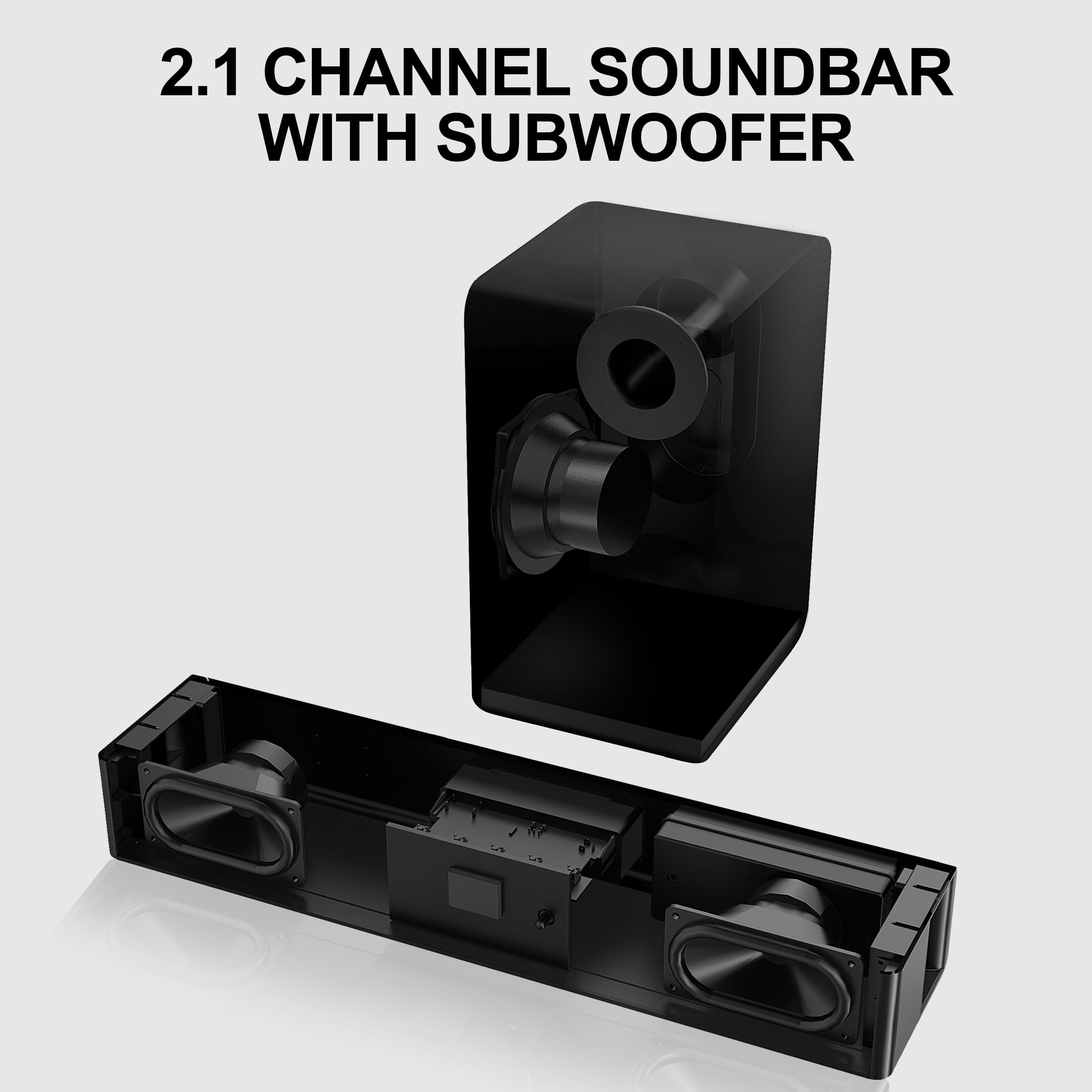 LARKSOUND Barre de son 2.1 avec caisson de basses, barre de son 16 pouces pour TV avec connexions HDMI/optique/AUX/Bluetooth/USB