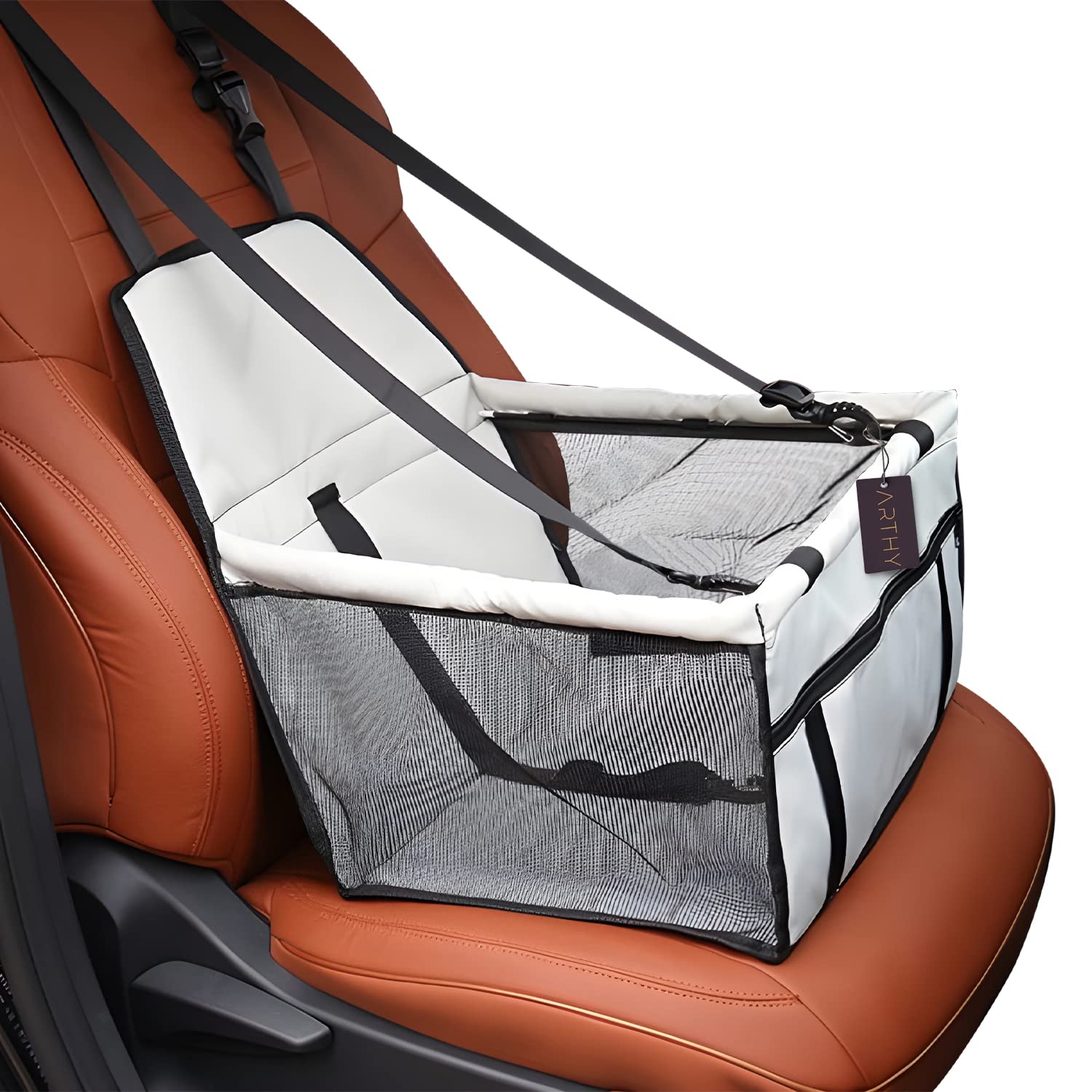 ARTHY Pet Carrier and Dog Booster Dog Car Seat Collapsible, Waterproof, Breathable, Portable Puppy and Cat Travel Car/SUV Seat With Clip-on Leash Car Accessories Interior for Cats and Dogs up to 7kg