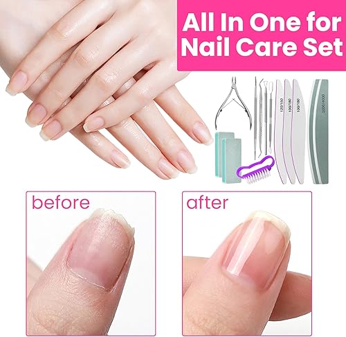 Miniatura 7 de Lima de uñas y bloques de pulidor con kit de preparación de uñas, recortadora de cutículas de 0.197 in, cortador de cutícula, empujador de