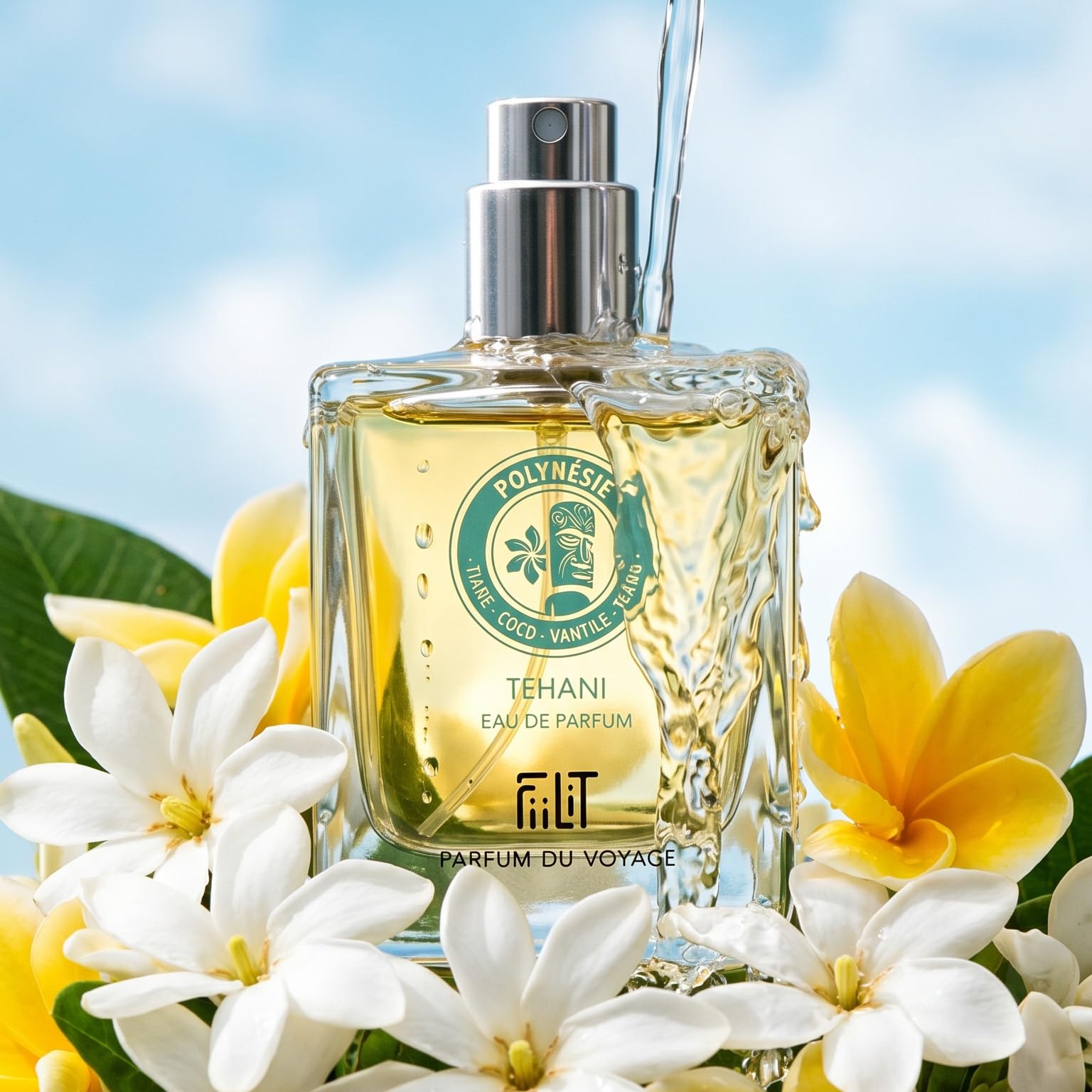 TEHANI naturalna woda perfumowana POLINZESIA 50 ml - FiiLiT perfumy podróżne - dla kobiet i mężczyzn - Butelka wielokrotnego napełniania - Kwiat Tiaré Ylang Floral Oriental