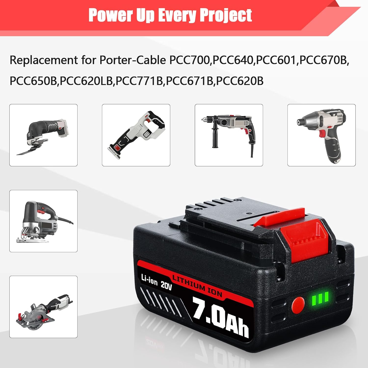 VINIDA Upgraded 2 Packs PCC685L 7.0Ah Replacement for Porter Cable 20V Battery Compatible with Porter Cable Batteries PCC680L PCC682L PCCK602L2 PCC600 PCC640