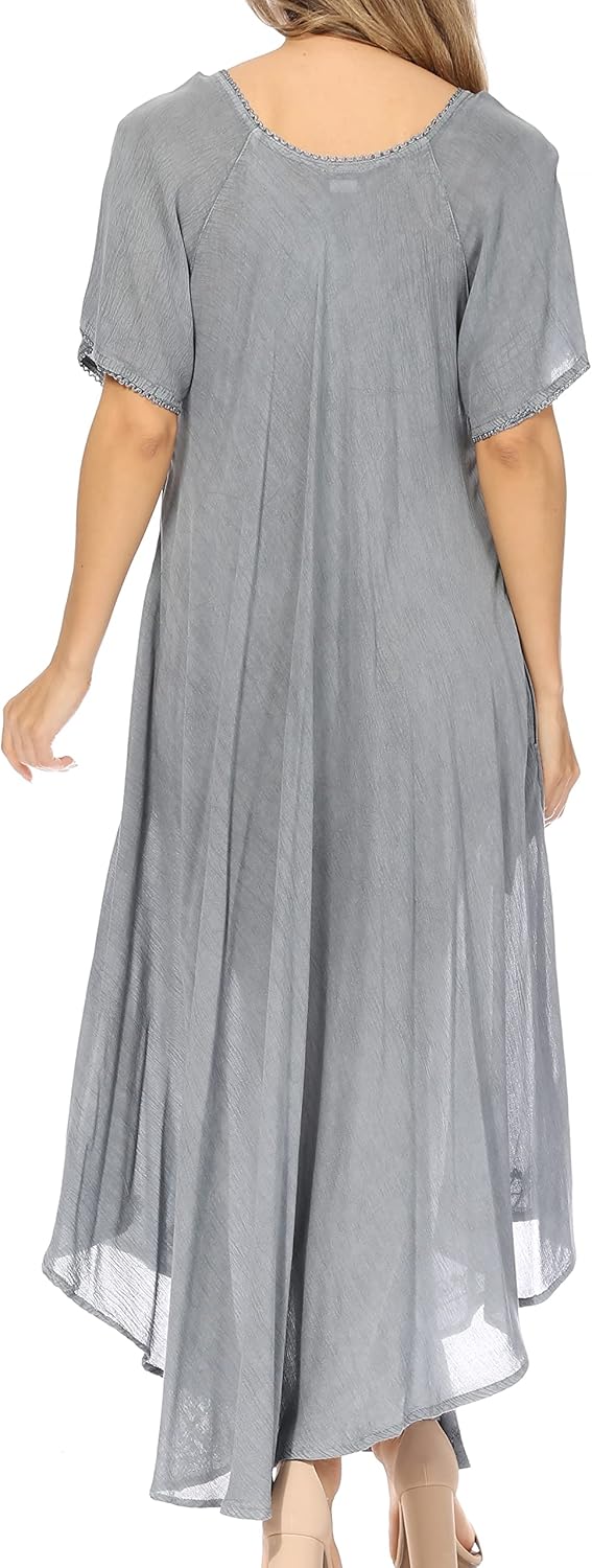 Sakkas Lilia Embroidered Lace Up Bodice Relaxed Fit Maxi Sun Dress - Image 2