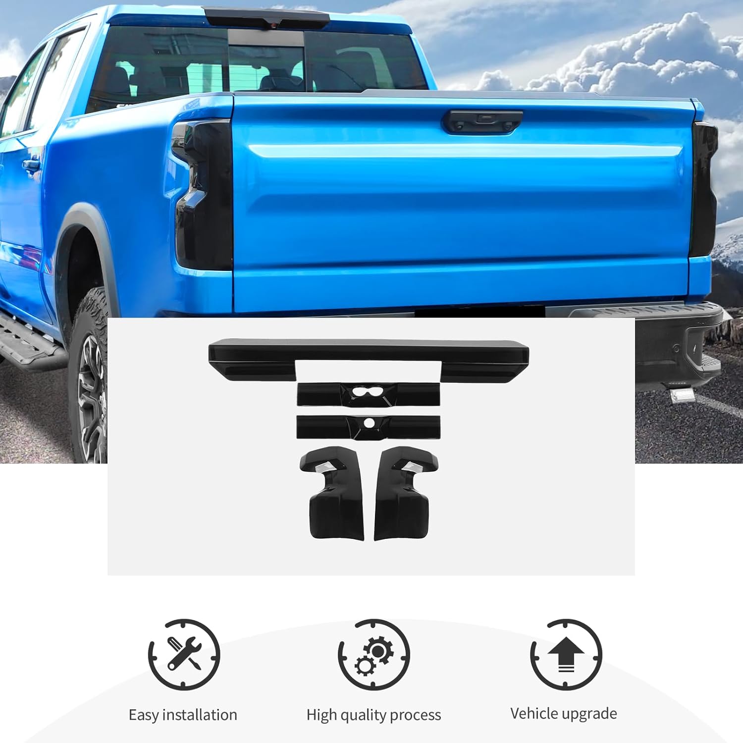 CheroCar Smoked Black Tail Light+Third 3rd Brake Light Cover Guard Trim Replacement Kits Exterior Accessories for 2022-2026 Chevy Silverado Third Brake Light Trim Cover Rear TailLight Cover