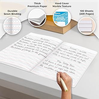 Rosmonde Composition Notebooks Primary Ruled 50 Pack, 200 Pages (100 Sheets), Color Marble Composition Notebook, Grades K-2, Bulk Primary Composition Notebook, Writing Dotted Lined