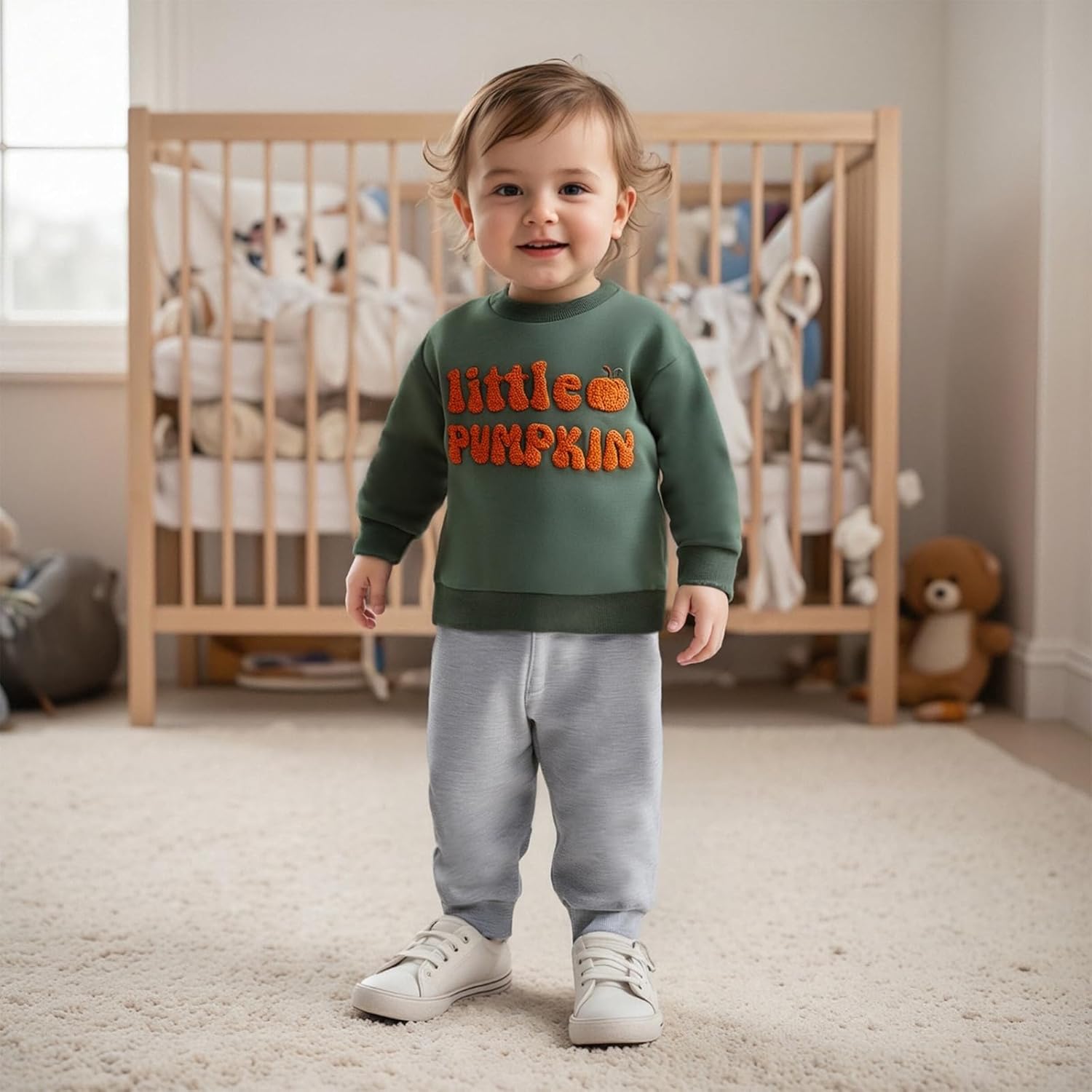 Toddler Baby Boy Halloween Outfit Little Pumpkin Embroidery Crewneck Sweatshirt and Jogger Pants Set Fall Clothes - Image 3
