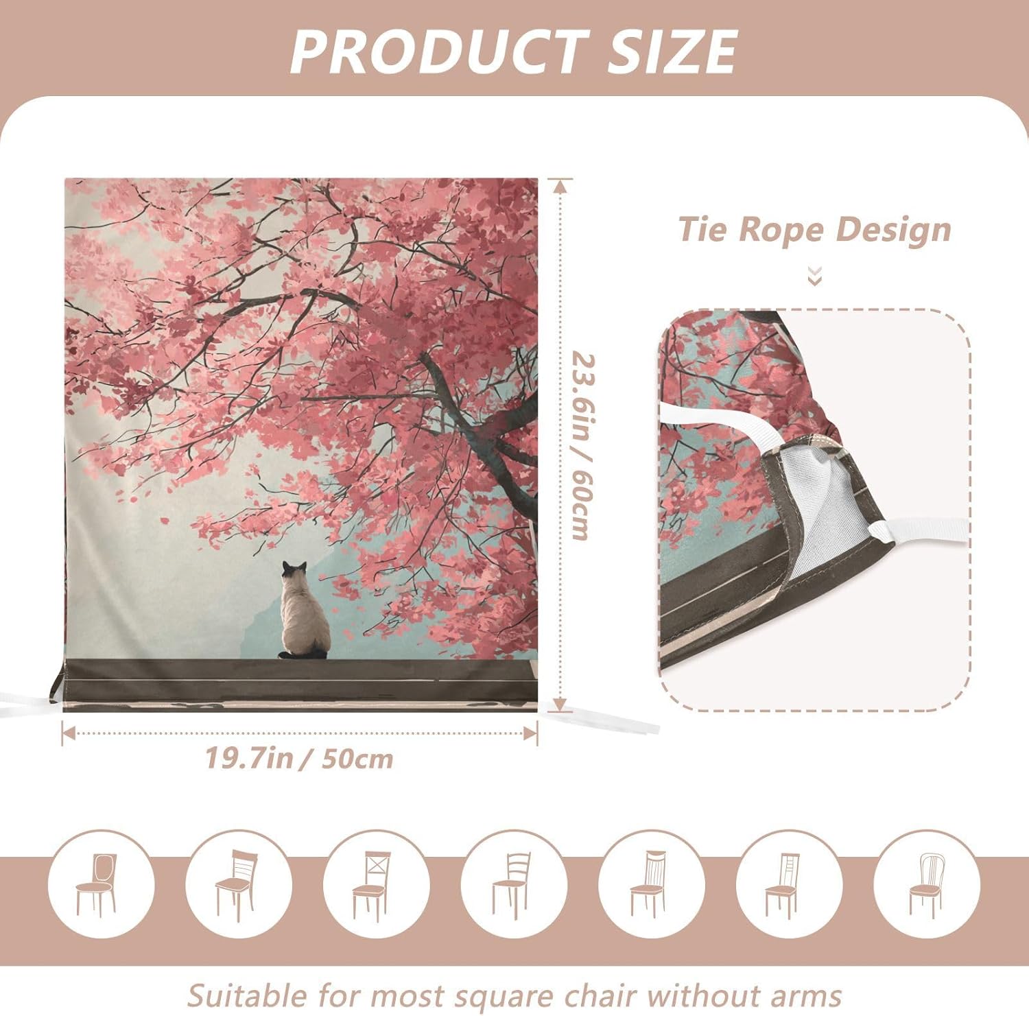 ALAZA Cute Cats Cherry Flowers Japanese Style Chair Back Cover Set of 6, Washable Reusable Removable Chair Slipcovers Decorative Chair Cover for Home Kitchen Wedding Party