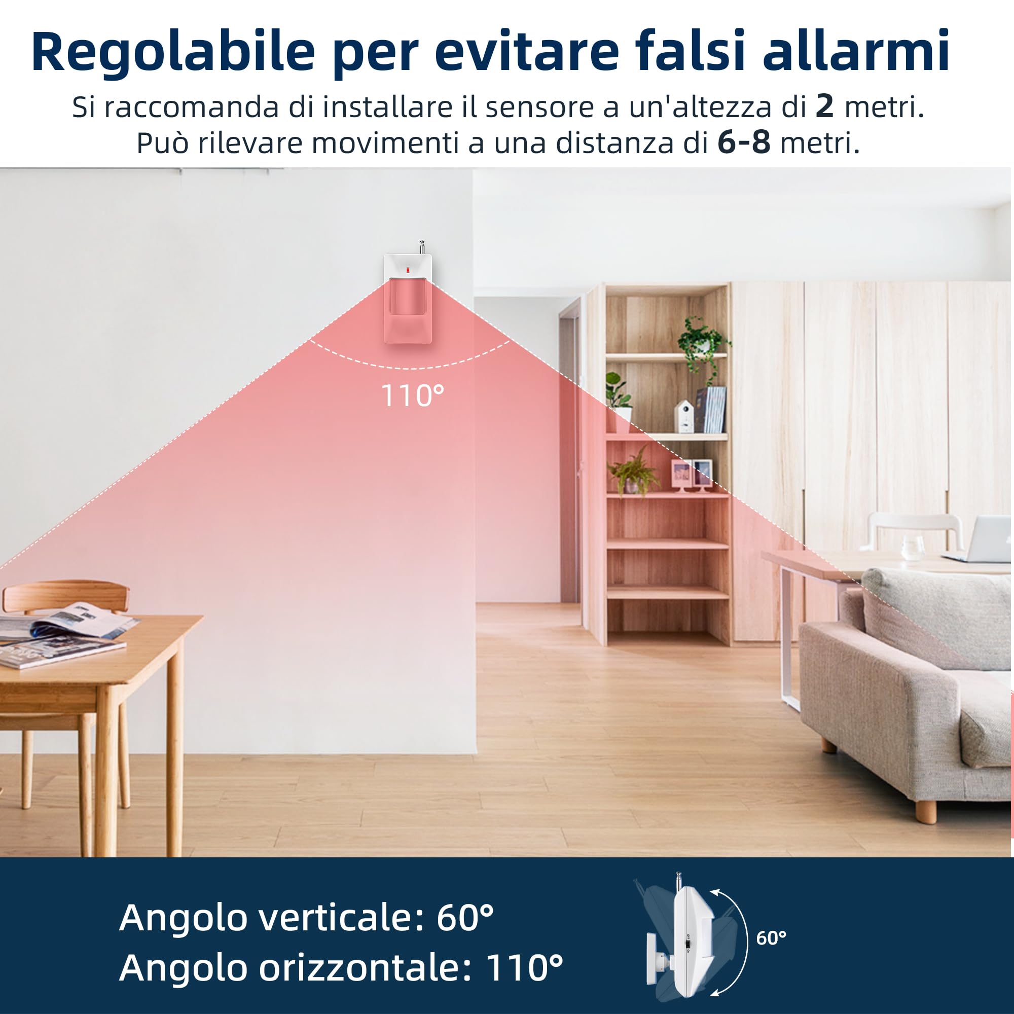 Sistema di allarme Kit WIFI, Allarme Casa da 120 dB con sensore di movimento, sensore per porte e finestre e Telecomando, Sistema di Allarme Wireless per capannoni, camper, garage