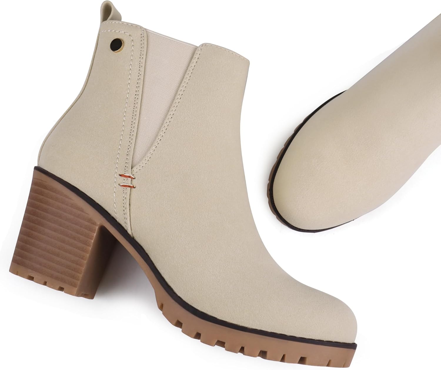 JABASIC Women Casual Ankle Booties Block Heel Slip On Chelsea Boots