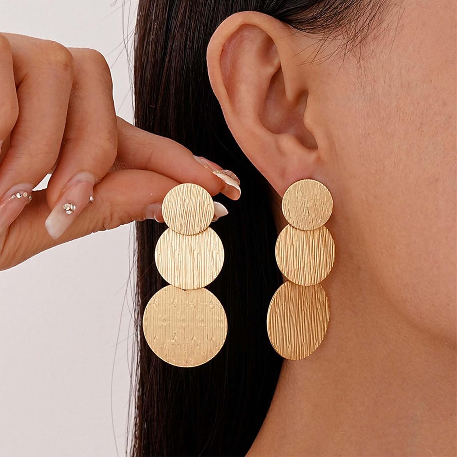 Boho Plated Gold Round Disc Earrings Large Disc Dangle Drop Earrings Metal Disc Stud Earrring Geometric Coin Statement Earring Jewelry for Women - Image 5