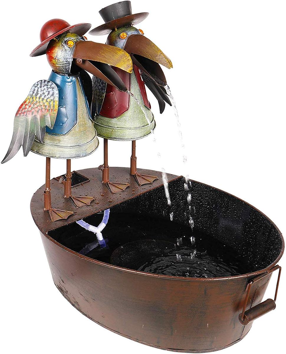 Mesa para exteriores de 20.0 in, diseño vintage rústico de metal con diseño de cuervos, color marrón, encantadora fuente de cascada – Decoración caprichosa de jardín – Diseño duradero para patio, patio, terraza
