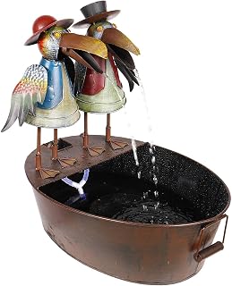 Alpine Corporation 20" Rustic Metal Crow Birds Water Fountain - Whimsical Outdoor Tabletop Decor for Patio, Garden, Yard