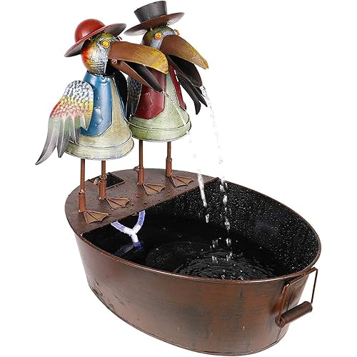 Alpine Corporation 20" Outdoor Tabletop Vintage Rustic Metal Crow Birds, Brown - Charming Waterfall Fountain – Whimsical Garden Decoration - Durable Design for Patio, Yard, Deck