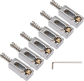 Guitar Bridge Saddle with Screws Wrench for Fender Strat Tele Telecaster Electric Guitar Bridge Replacement Part 6 PCS, Silver