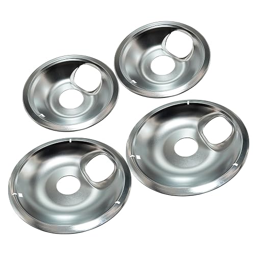Chrome Electric Stove Drip Pans, 4-Pack 6' & 8' Replacement Drip Bowls | Chrome drip pans for electric stoves. Includes